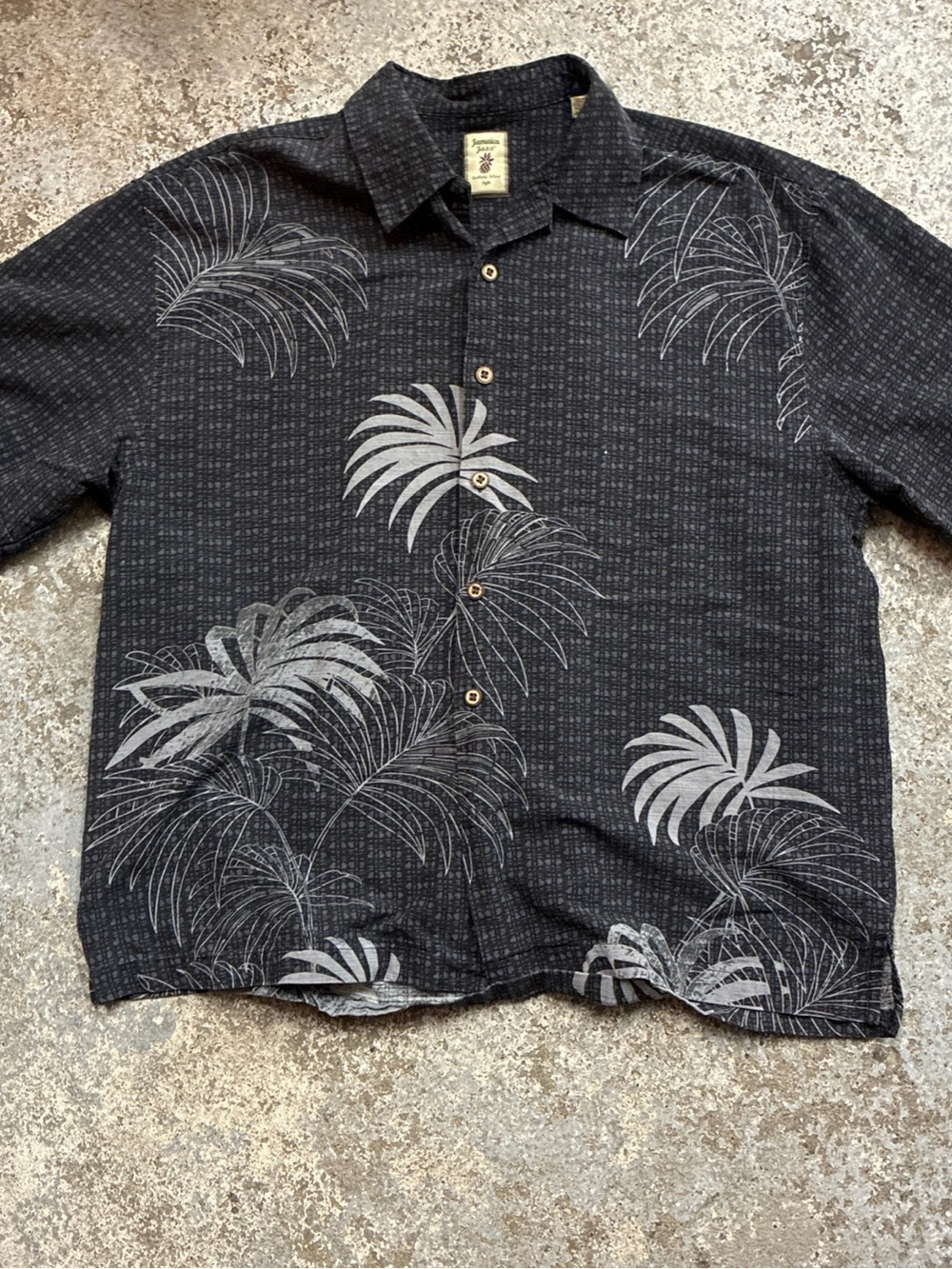 Jamaica Jaxx Black Short-Sleeve Tropical Print Button-Down Shirt